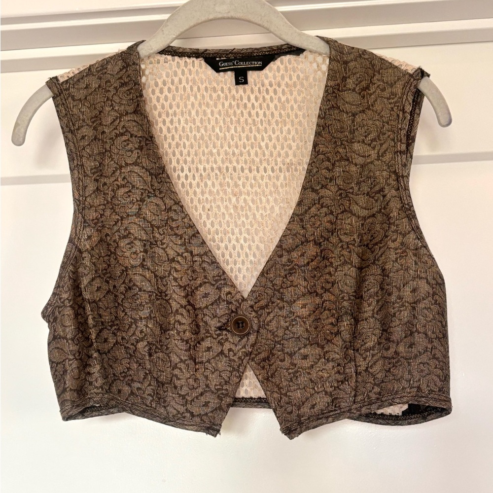 Vintage 90s Guess Collection Brocade Floral Button Front Vest - Y2K Grunge, Boho